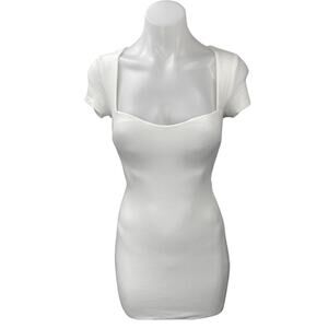 Princess Polly White Short Sleeve Knit Tie Back Cutout Mini Bodycon Dress Size 0